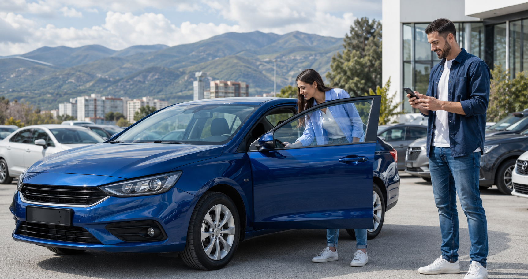 Buyers exploring a car at a ZULU marketplace lot