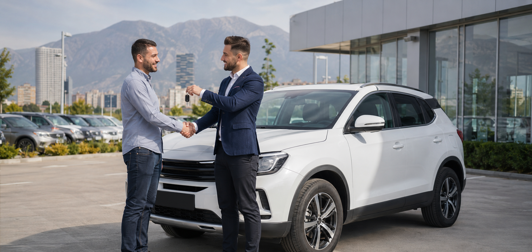 Buyer and seller completing a car sale